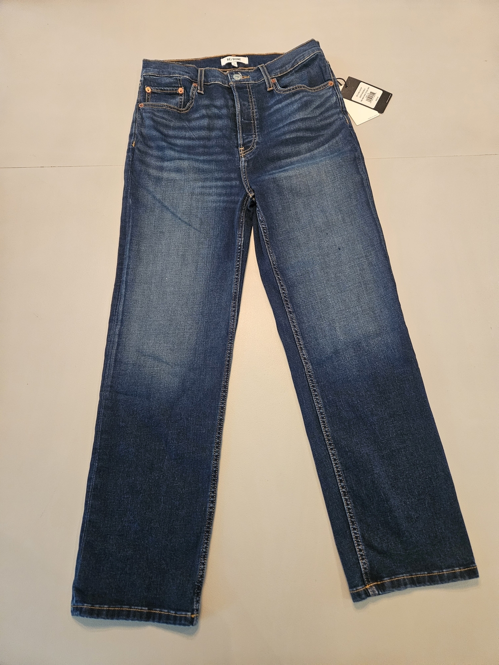 Re/Done Women's High-Rise Straight Jeans in Medium Blue Wash